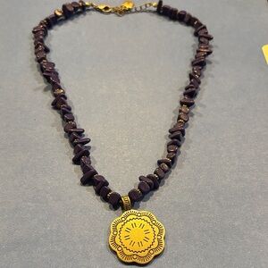 Chaps Blue and silver Floral Pendant Necklace